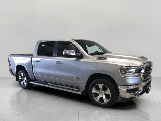 2023 RAM 1500 Laramie Crew Cab 4x4 5'7" Box in Billet Silver Metallic Clearcoat — front three-quarter view